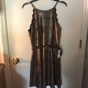 Black Scalloped Gold Fleck Dress with Belt